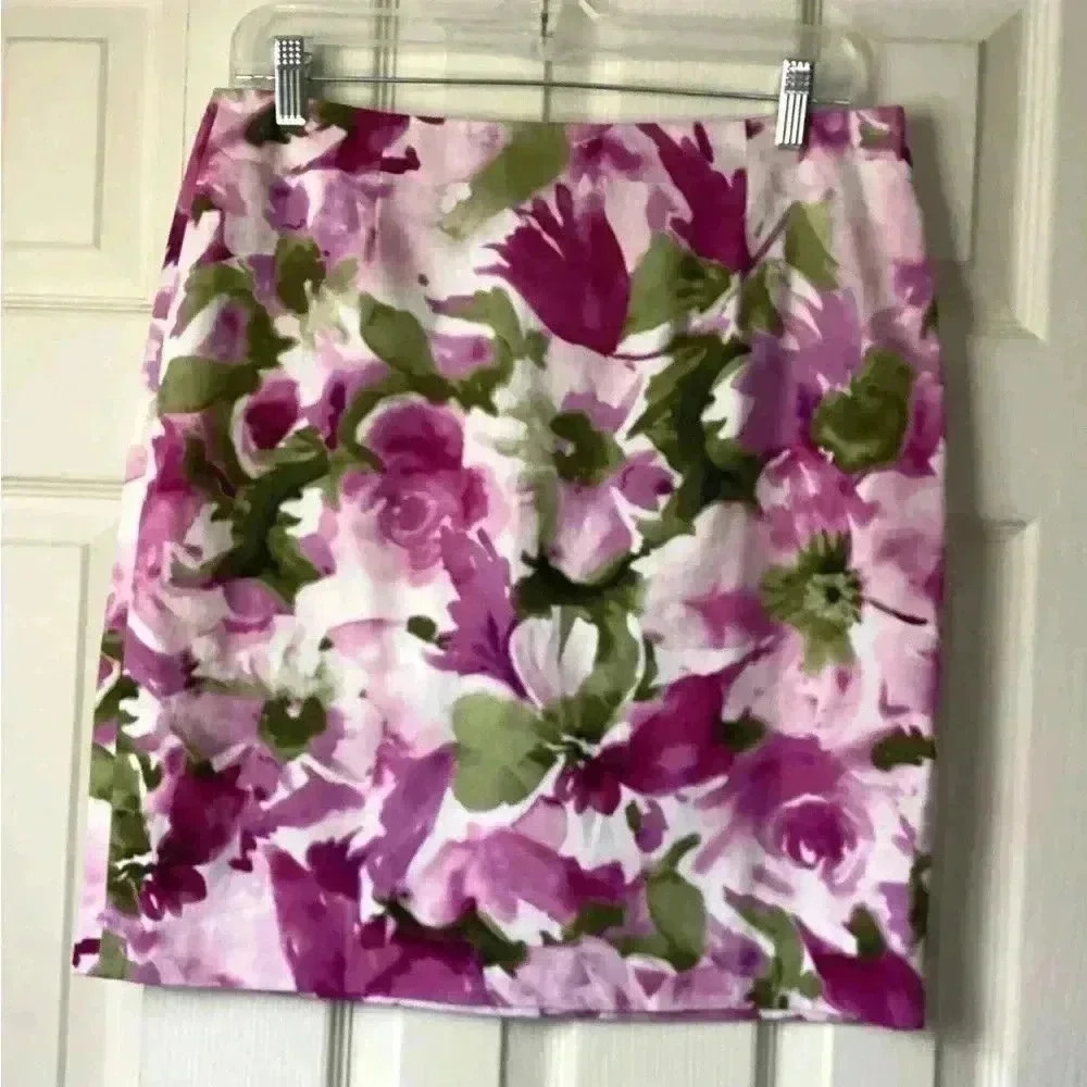 Jones wear stretch Pink& green floral pencil skirt Cottagecore Size 10P